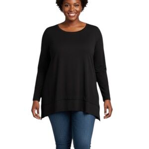 Soft Surroundings Classic Long Sleeve Round Neck Tunic Top 1X Black Monochrome